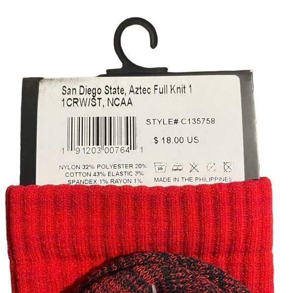 Strideline San Diego State Aztec Full Knit NCAA Basketball Crew Socks Size M/L - Picture 5 of 6